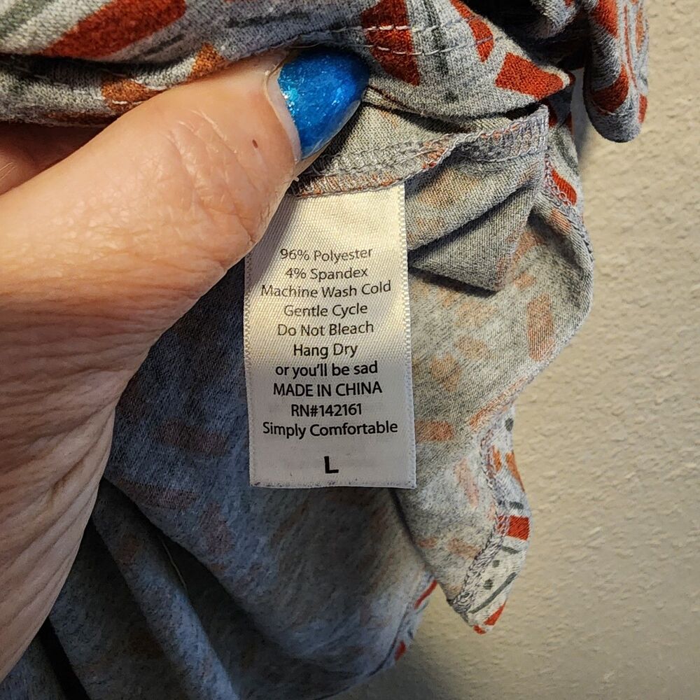 LuLaRoe Irma Tunic Top Grey Terracotta Geometric Print Oversized - Size Large